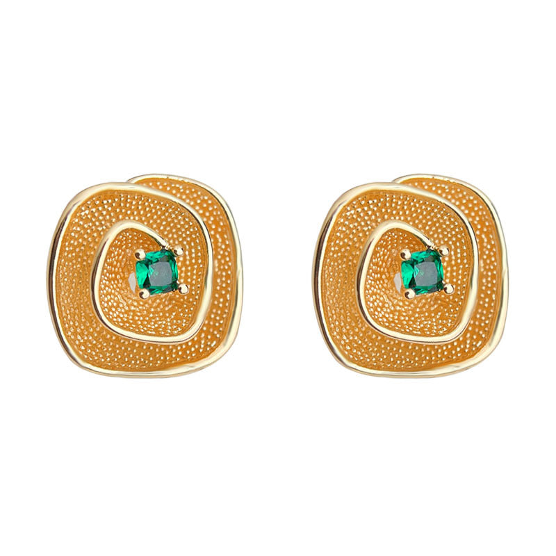 C廠【6954】文藝復古時尚高級感微鑲鋯石幾何立體方形925銀針耳環耳飾女
 25.10-4