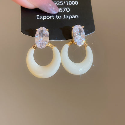 A廠【WE4245】18k真金電鍍925銀針鋯石樹脂圓形吊墜耳環百搭耳環輕奢高級感耳飾女
 25.10-3