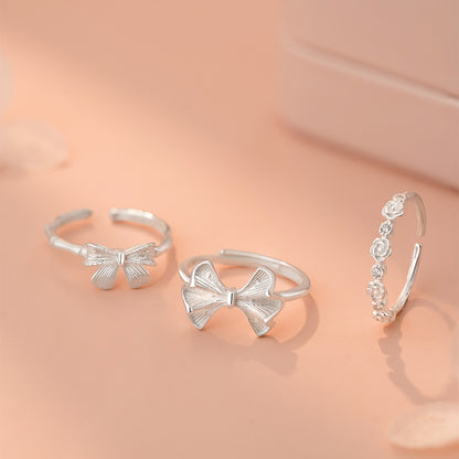 D廠【YC4374R】S925純銀蝴蝶結戒指搭配甜美多款式精緻韓風可愛公主手飾 25.03-3