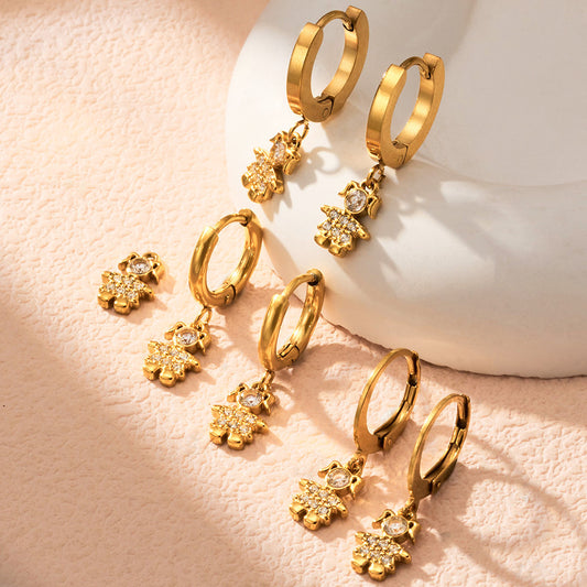 B廠【F196】歐美ins小眾時尚設計感小女孩鑲嵌鋯石吊墜耳環不鏽鋼鍍18k金耳飾
 26.04-4