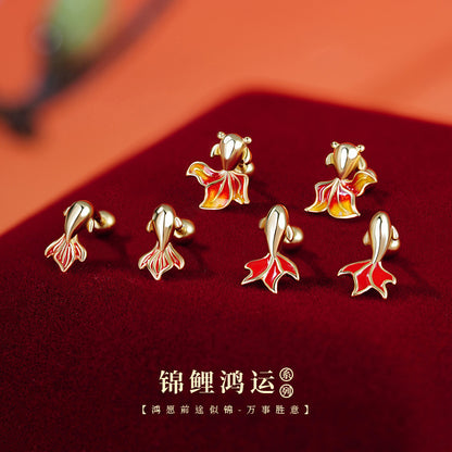 D廠【YC8690E】S999足銀上岸錦鯉防掉螺絲耳環本命年鴻運精緻耳飾 25.01-4
