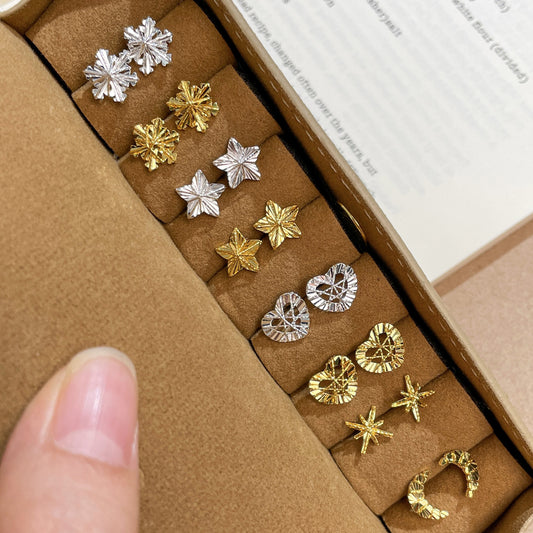 E廠【XDQ10023E】S999純銀繞線愛心耳環女時尚精緻鏤空雪花百搭星芒月亮耳飾潮
 26.01-2