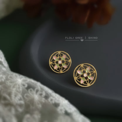 C廠【6956】原創設計國潮紋樣~琺瑯彩繪手工滴釉荷花唯美新款925銀針耳環耳飾
 25.10-4