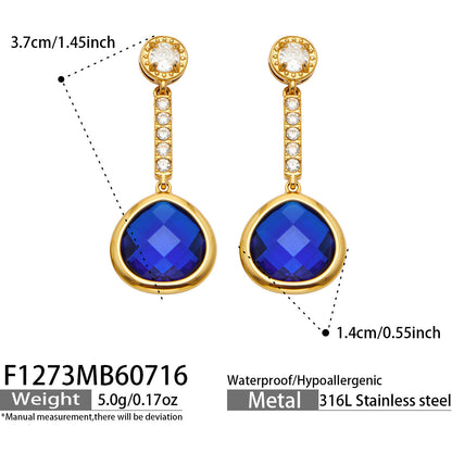 B廠【F1273】全新超閃三色切面玻璃石鑲鋯石耳環不鏽鋼鍍18k金 女飾品耳環
 26.07-4