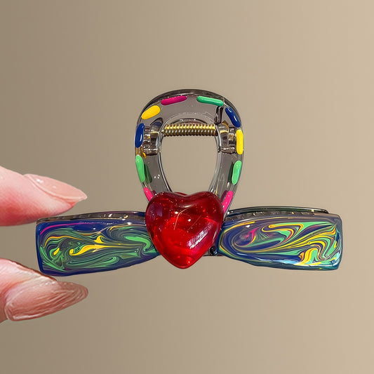 C廠【X150】七彩絢麗 ~暈染彩色果凍愛心抓夾復古氣質蝴蝶結髮夾後腦勺鯊魚夾
 26.04-4