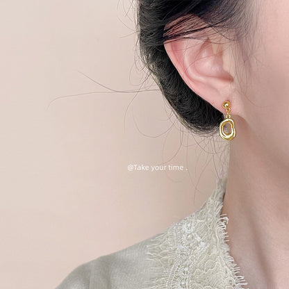 A廠【4944】時尚通勤925銀針鍍14K耳環高級感幾何不規則液態耳環簡約百搭耳飾 25.03-2