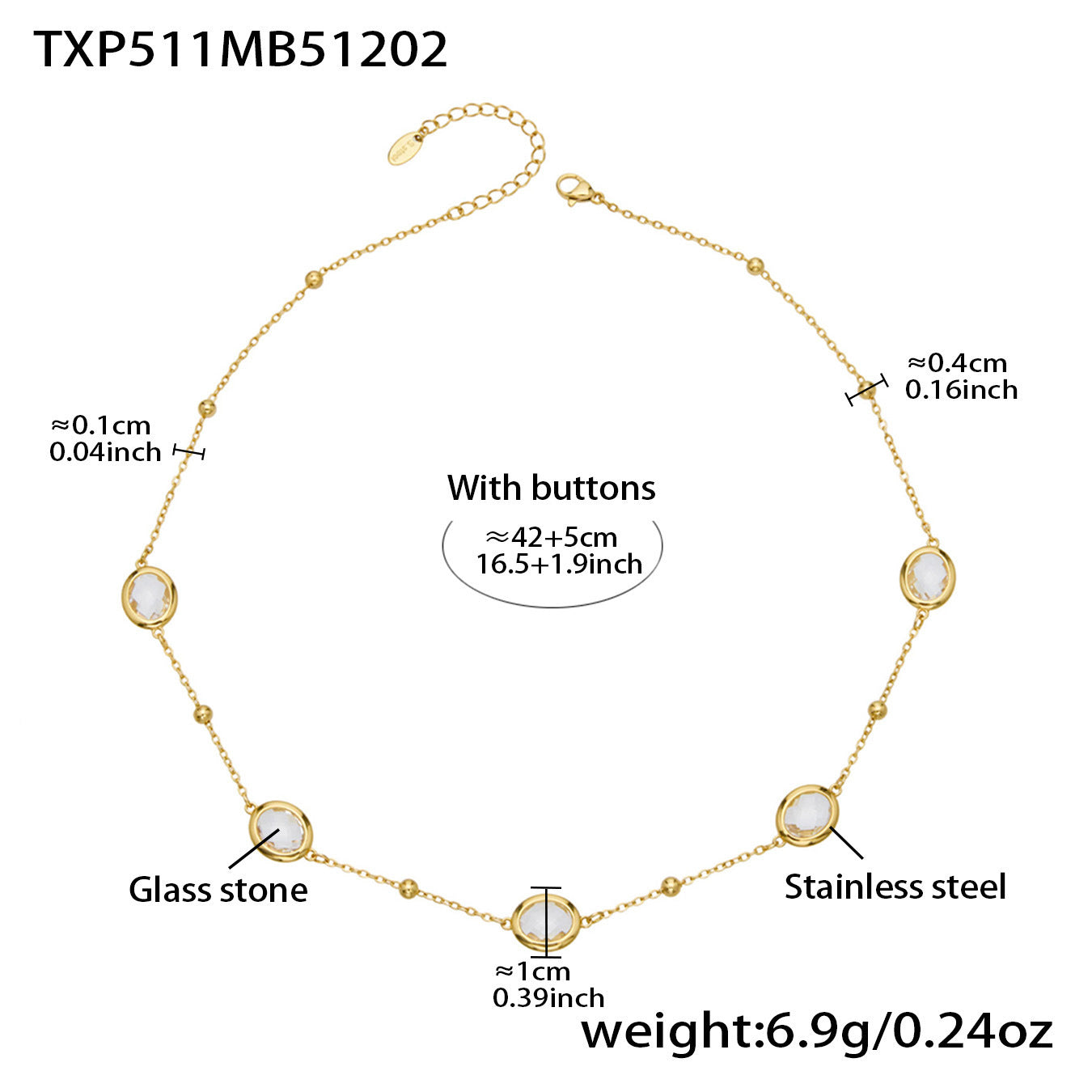 B廠【TXP511】不鏽鋼幾何橢圓切面玻璃石包邊項鍊手鍊耳環組鍍18k金跨國首飾
 25.12-2