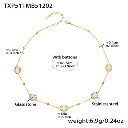 B廠【TXP511】不鏽鋼幾何橢圓切面玻璃石包邊項鍊手鍊耳環組鍍18k金跨國首飾
 25.12-2