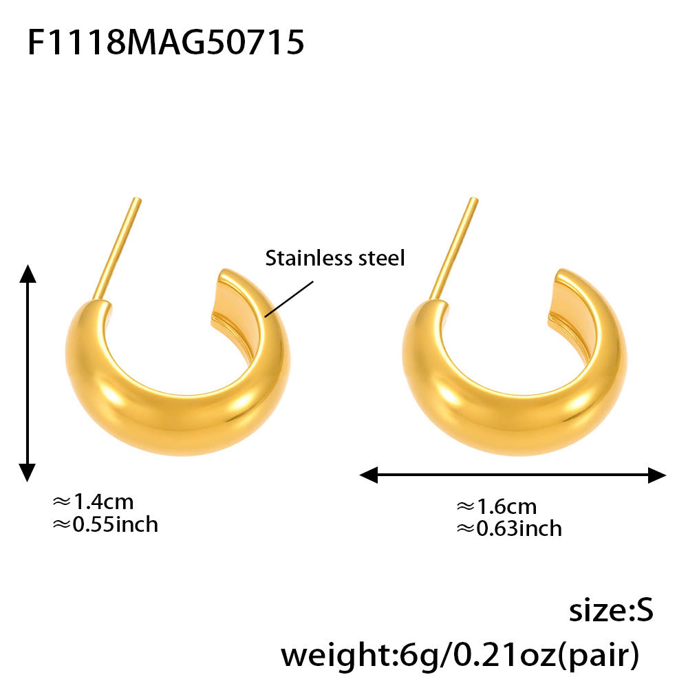 B廠【F1118】不鏽鋼幾何C形多型號拼色耳環耳環18k金百搭個性氣質 25.07-4