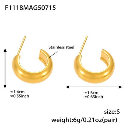 B廠【F1118】不鏽鋼幾何C形多型號拼色耳環耳環18k金百搭個性氣質 25.07-4