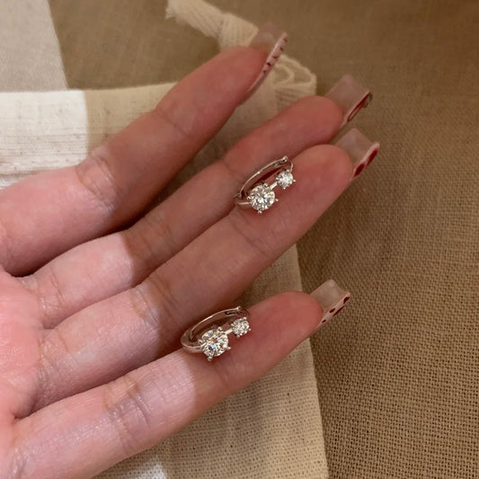 E廠【DQ11772E】S925純銀韓系清冷感爆閃雙鑽耳扣女氣質鑲鋯石耳環冷淡風耳飾
 26.01-1