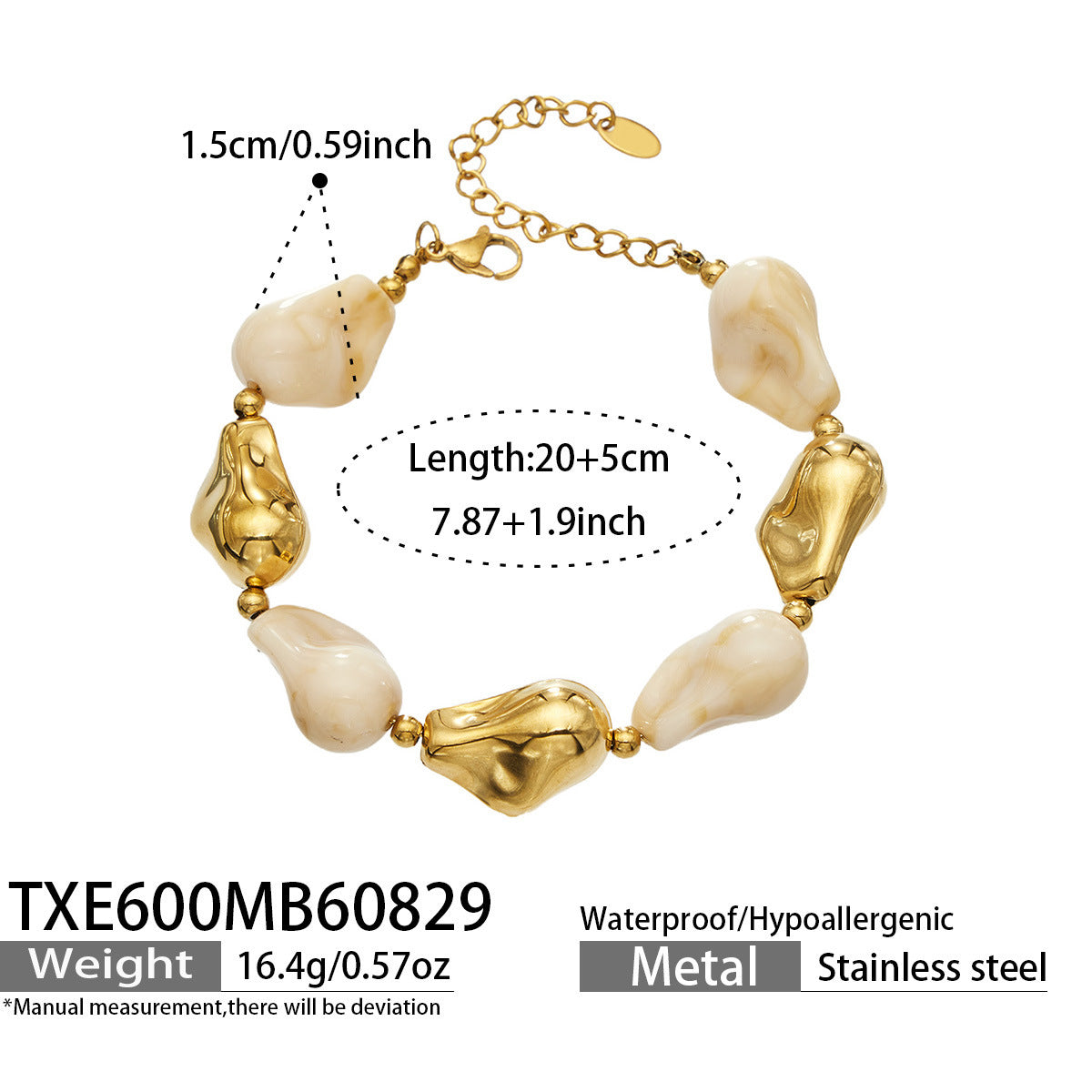 B廠【TXP600】跨境飾品不規則樹脂不銹鋼手鍊小眾撞色ins風輕奢女手鍊項鍊套裝
 26.09-1
