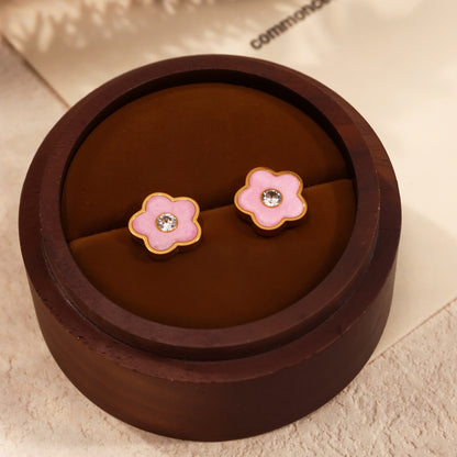 B廠【TXP263】新款不鏽鋼兒童飾品小眾可愛設計感花滴油鑲鋯石首飾套裝 25.05-5