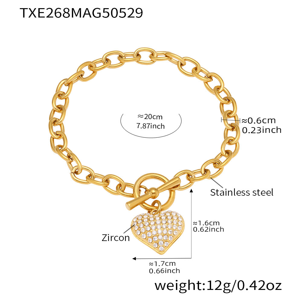 B廠【TXP268】歐美風飾品滿鑽5A鋯石愛心OT扣鎖骨項鍊手鍊套組不銹鋼材質 25.06-1