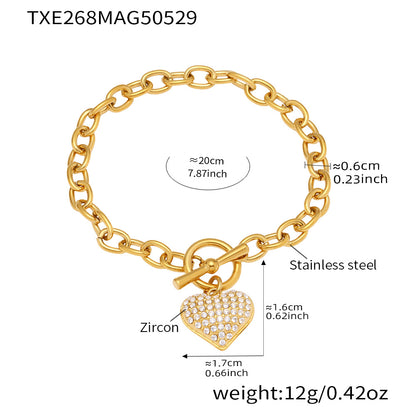 B廠【TXP268】歐美風飾品滿鑽5A鋯石愛心OT扣鎖骨項鍊手鍊套組不銹鋼材質 25.06-1