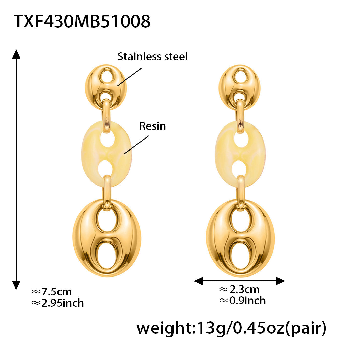 B廠【TXP430】不銹鋼豬鼻子樹脂項鍊多色時尚手工鍊鍍18k金項鍊手鍊耳環
 25.10-3