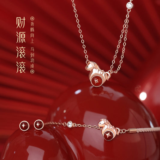 D廠【YC3521N】純銀S925財源滾滾馬年項鍊新款生肖馬手鍊國風耳環新中式耳飾
 26.04-3