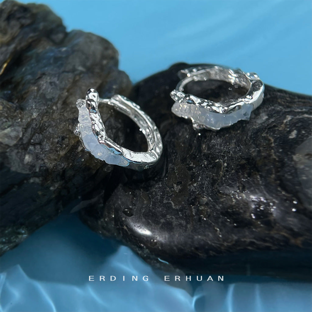 A廠【7085】漸層玻璃水晶輕奢風小眾藍色圓形幾何耳圈耳環 ins潮爆款清新耳環
 25.11-3