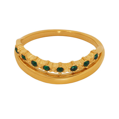 B廠【A013】歐美簡約輕奢風不鏽鋼綠鋯石戒指女尾戒電鍍18k真金不掉色 25.03-3