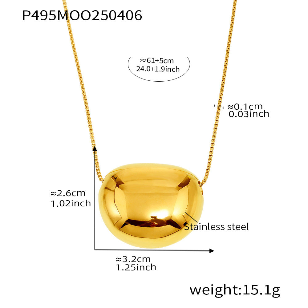 B廠【P495】ins跨國時尚簡約設計精拋光金豆吊墜鎖骨項鍊不鏽鋼鍍18k金 25.04-2