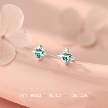 D廠【YC5026E】足銀S999愛心帕拉伊巴綠石星球耳環精緻甜美時尚百搭耳飾
 26.08-4