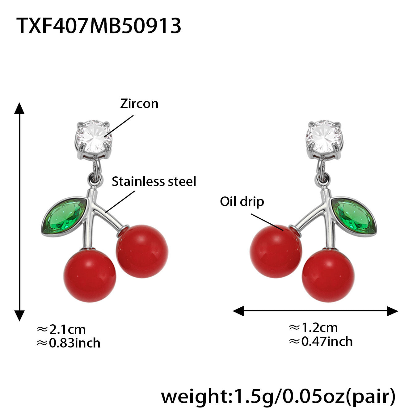 B廠【TXP407】跨境新品不鏽鋼滴油彩色櫻桃吊墜耳環項鍊手鍊戒指手鐲套裝
 25.09-4