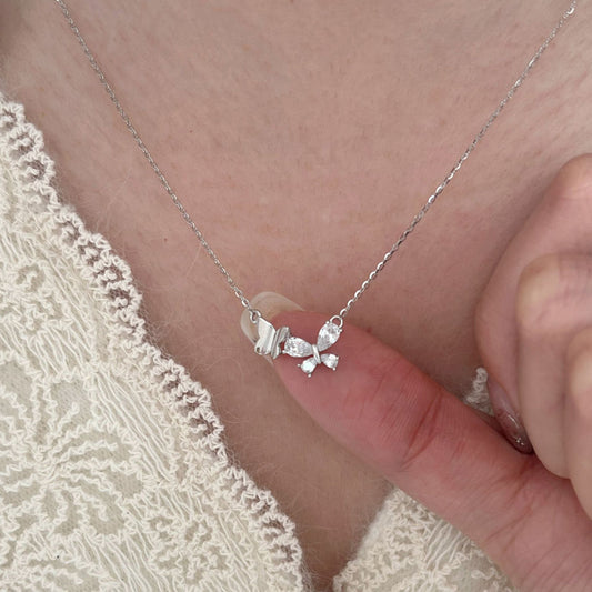 F廠【XDQ1115N】S925純銀法式高級感雙蝴蝶項鍊女簡約輕奢鑲鋯石氣質鎖骨鏈潮
 25.11-2