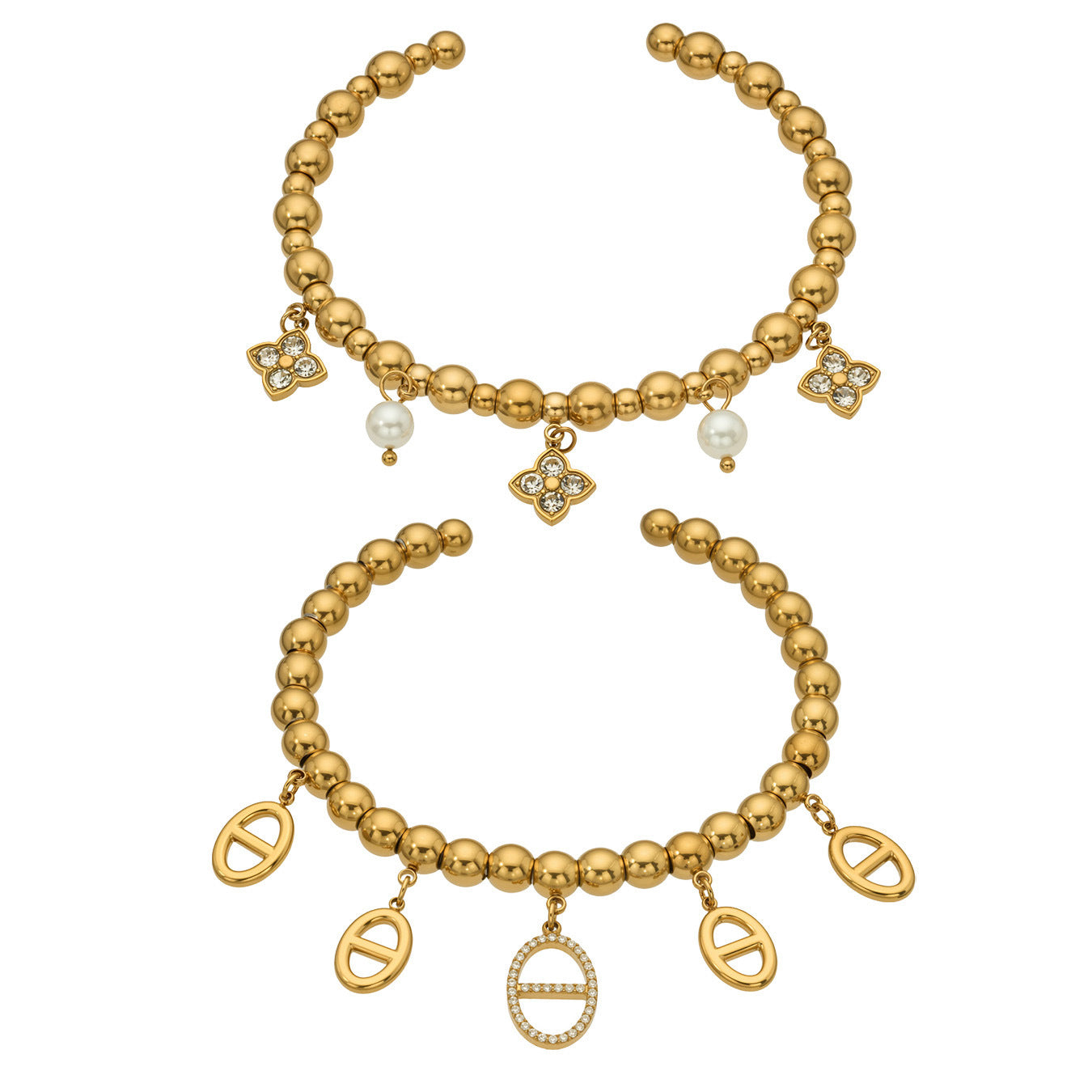 B廠【Z611】歐美個性時尚設計豬鼻子多吊墜開口手鐲組合微鑲嵌鋯石高質感手環
 26.04-3