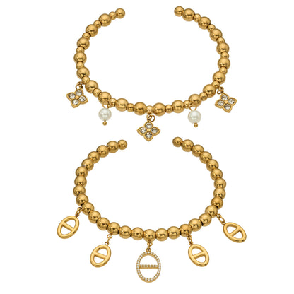 B廠【Z611】歐美個性時尚設計豬鼻子多吊墜開口手鐲組合微鑲嵌鋯石高質感手環
 26.04-3