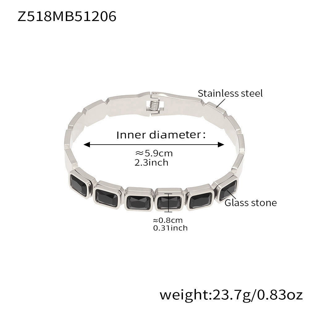 B廠【Z518】不鏽鋼方形彩色玻璃石手鐲ins小眾設計歐美潮酷飾品鍍18k金不掉色
 25.12-2