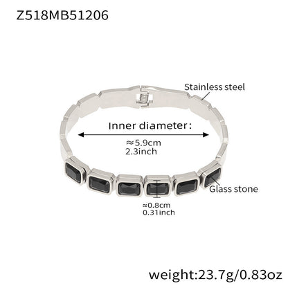 B廠【Z518】不鏽鋼方形彩色玻璃石手鐲ins小眾設計歐美潮酷飾品鍍18k金不掉色
 25.12-2