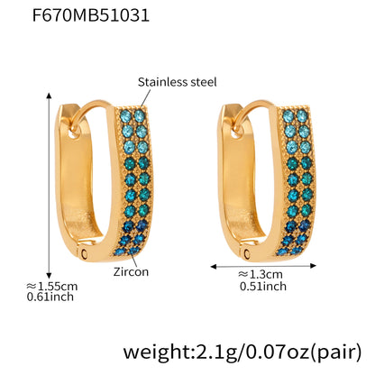 B廠【F670】超閃5A鋯石U型卡扣彩鑽耳扣歐美風時尚輕奢百搭不鏽鋼耳飾
 25.11-1