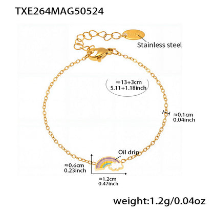 B廠【TXP264】不銹鋼材質新款兒童飾品彩虹滴油吊墜項鍊手鍊戒指耳環套裝 25.05-5