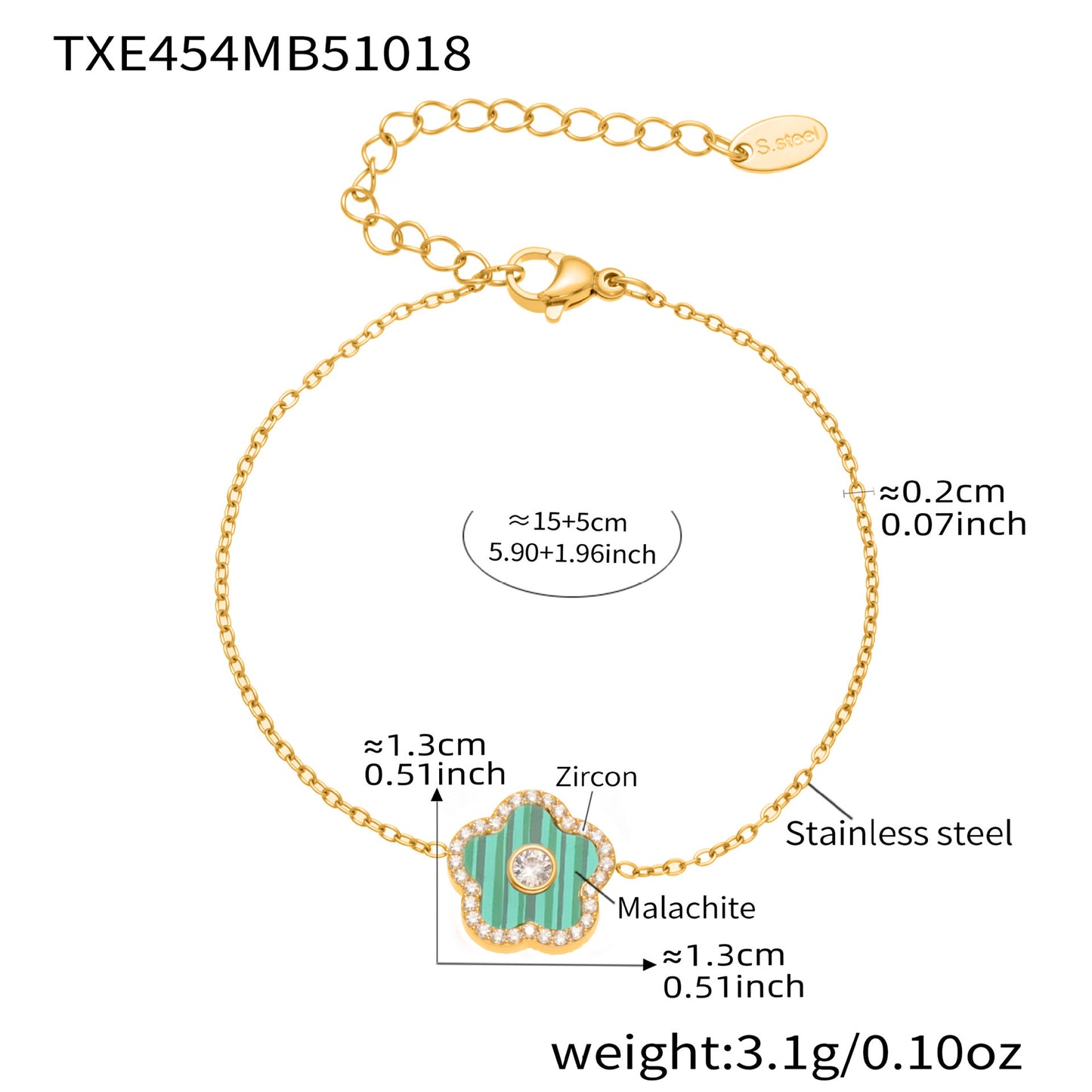 B廠【TXP453】不銹鋼天然水晶石切面爪鑲鋯石方塊五葉花吊墜項鍊手鍊套裝
 25.10-4