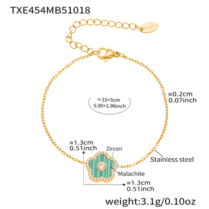 B廠【TXP453】不銹鋼天然水晶石切面爪鑲鋯石方塊五葉花吊墜項鍊手鍊套裝
 25.10-4