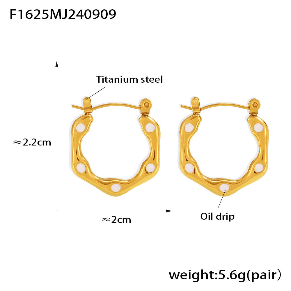 B廠【F1625】歐美氣質耳圈 幾何U形滴油耳環鈦鋼18K Gold Plated PVD耳飾 24.09-3