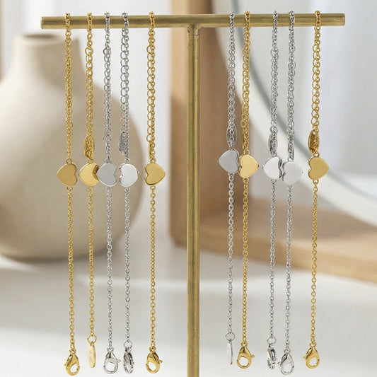 B廠【E072】法式簡約愛心吊墜手鍊 不鏽鋼鏈條chic時尚精緻優雅個性百搭手鍊
 26.02-1