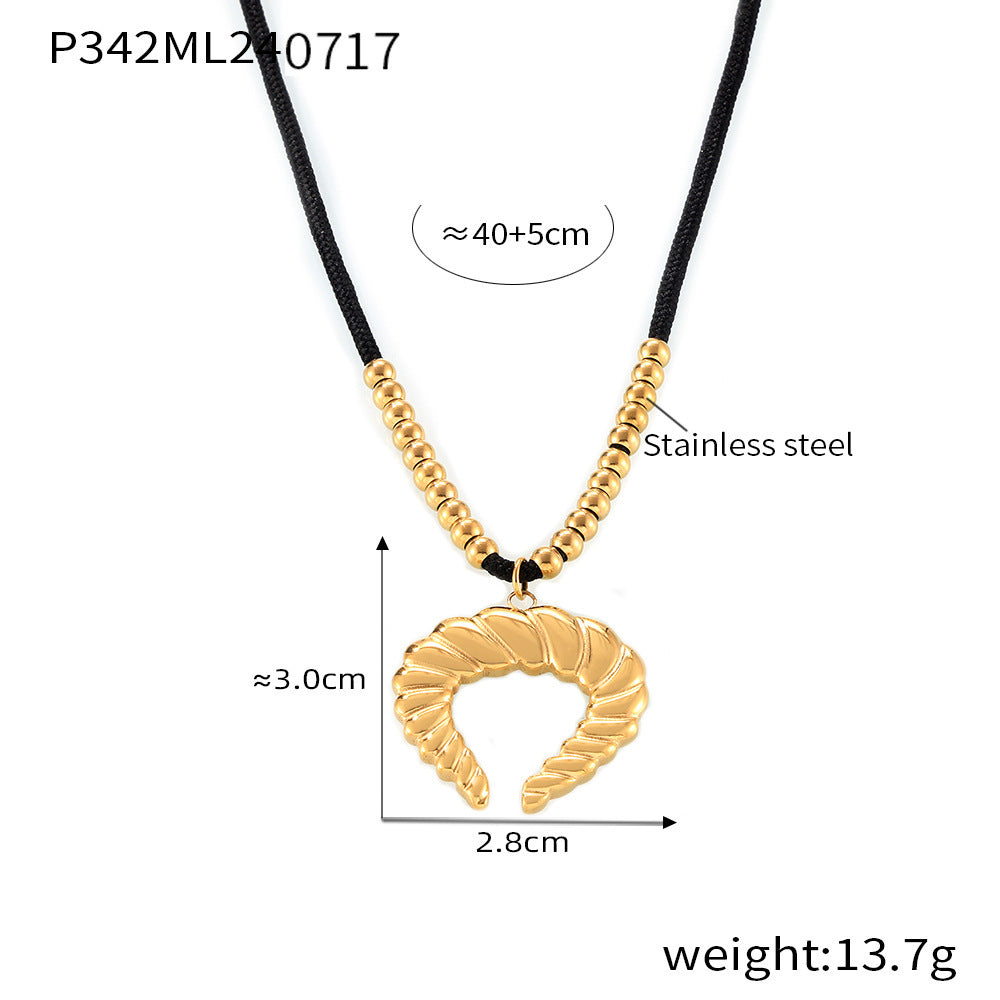 B廠【P342】歐美復古牛角螺紋吊墜鎖骨鍊時尚個性設計鍍18k金不褪色項鍊 24.07-4