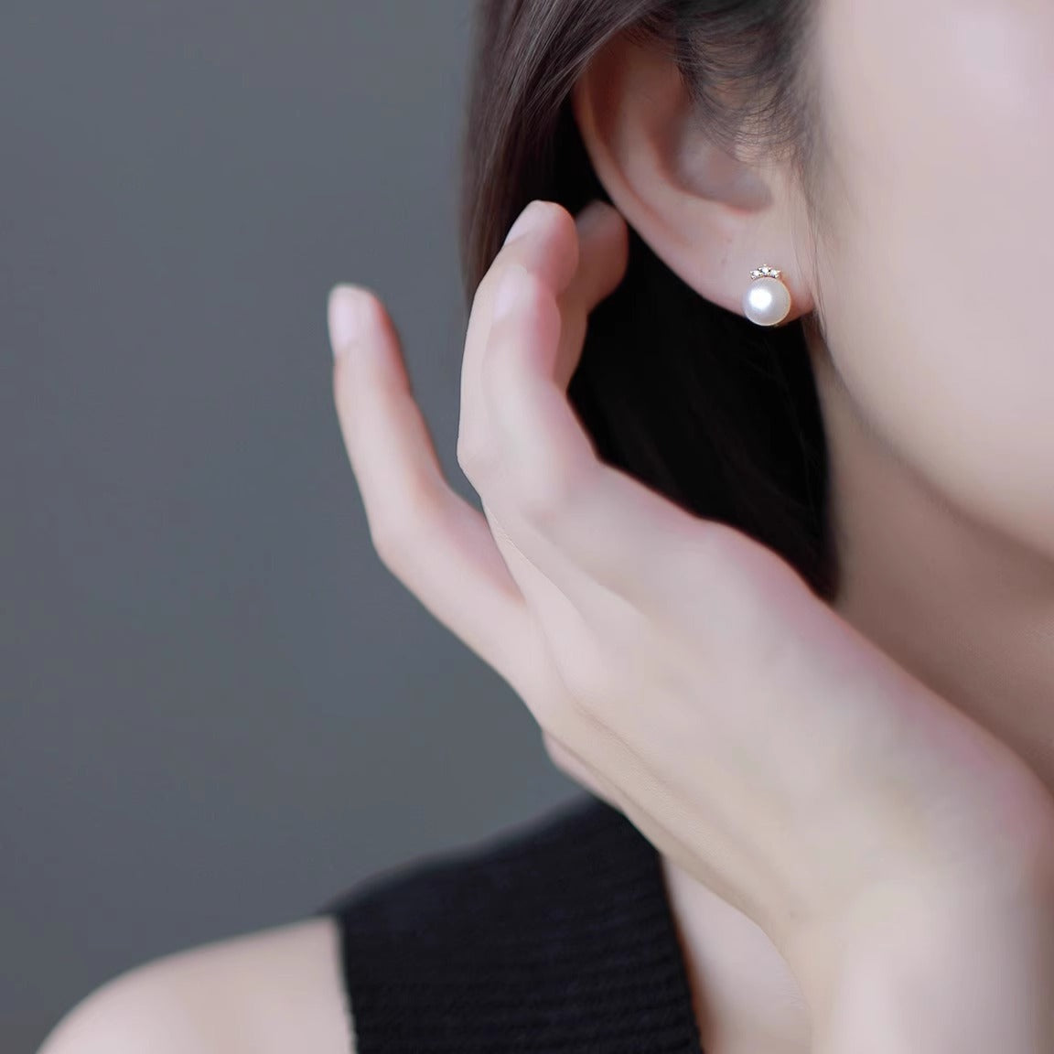 F廠【DQ10500E】S999純銀法式復古淡水珍珠耳環女優雅氣質鑲鑽鋯石耳飾品
 25.09-1