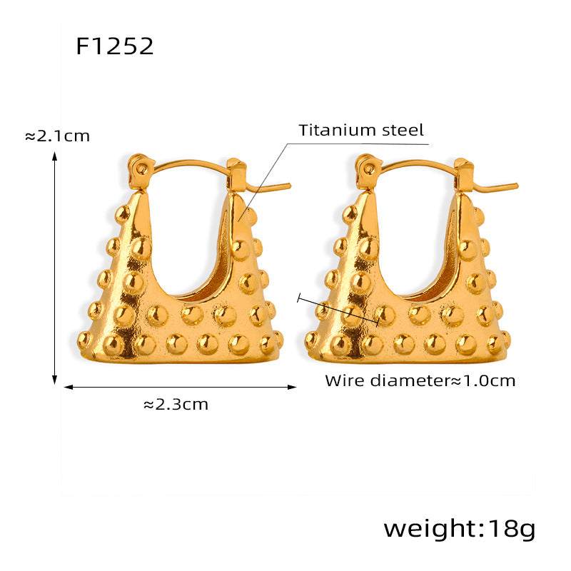 B廠【F1252】歐美新款簡約風個性小眾耳飾鈦鋼鍍18k金幾何形包包耳環飾品女 24.01-2