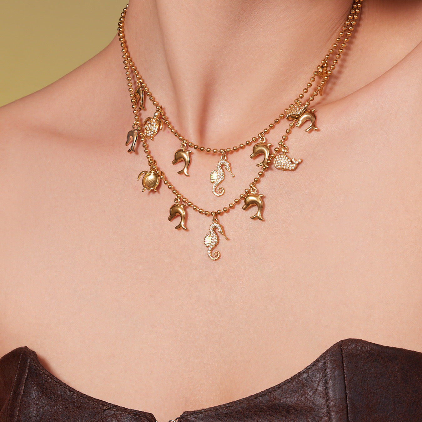 B廠【TXP494】海洋風DIY多吊墜滿鑽鋯石吊墜項鍊手鍊手鍊套組不銹鋼鍍18k真金
 25.11-4