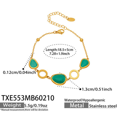 B廠【TXP553】歐美輕奢橢圓貓眼石項鍊手鍊耳環不鏽鋼鍍18k金首飾套裝
 26.10-4