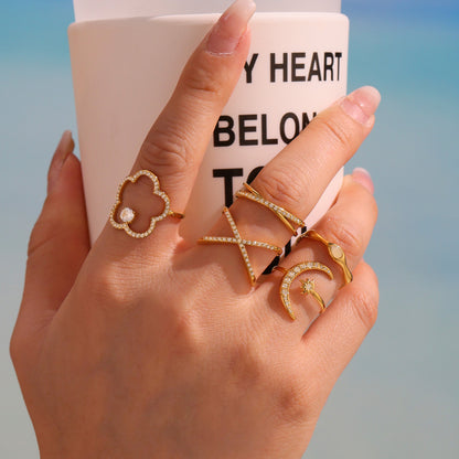 B廠【A747】ins小眾切面天然粉晶石不規則戒指不鏽鋼鍍18k真金食指戒女 25.05-4