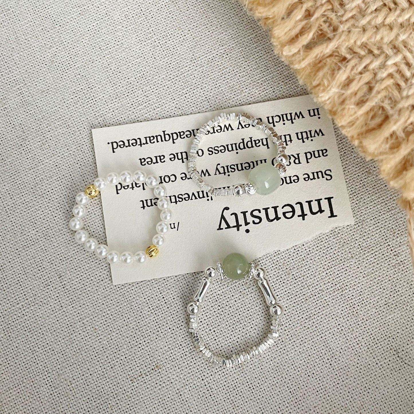 F廠【DQ8037R】S925純銀新中式和田玉碎銀子戒指女輕奢高級感仿珍珠疊戴指環 25.05-5