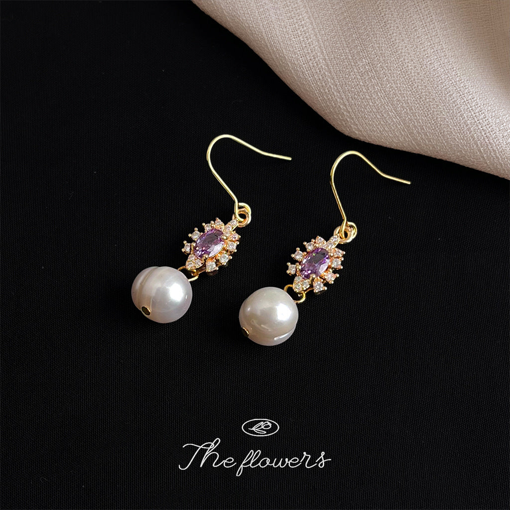 C廠【7027】天然淡水珍珠微鑲鋯石清新甜美小香風手工耳環女國潮景區耳環
 25.11-1