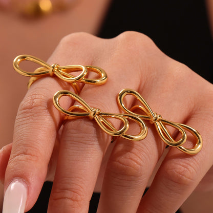 B廠【A776】歐美ins小眾設計蝴蝶結開口戒指不鏽鋼材質18k鍍真金不掉色 25.07-2