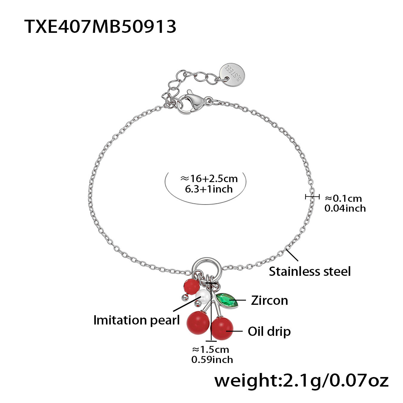 B廠【TXP407】跨境新品不鏽鋼滴油彩色櫻桃吊墜耳環項鍊手鍊戒指手鐲套裝
 25.09-4
