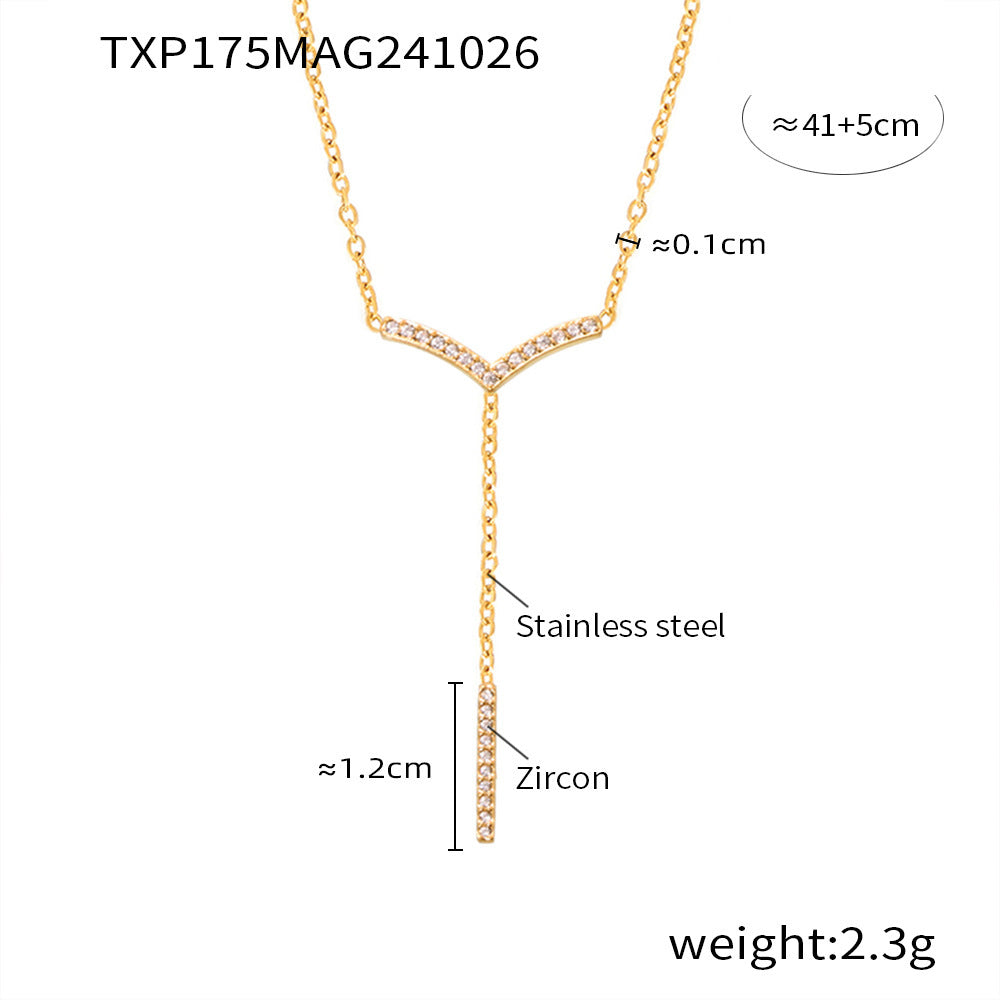 B廠【TXP175】歐美飾品不銹鋼V字流蘇長條鑲嵌鋯石鎖骨項鍊手鏈小眾套裝 24.11-2