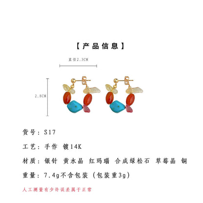 A廠【S17】天然石紅瑪瑙手工藝設計感手工耳環國潮民族風新款耳環飾品
 25.10-3