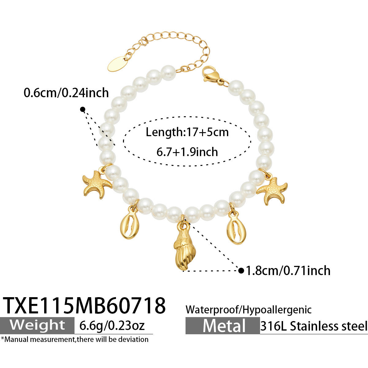 B廠【TXP115】新款時尚氣質海洋系列鈦鋼貝殼海星鑲鋯石吊墜項鍊手鍊女飾品套裝
 26.07-4